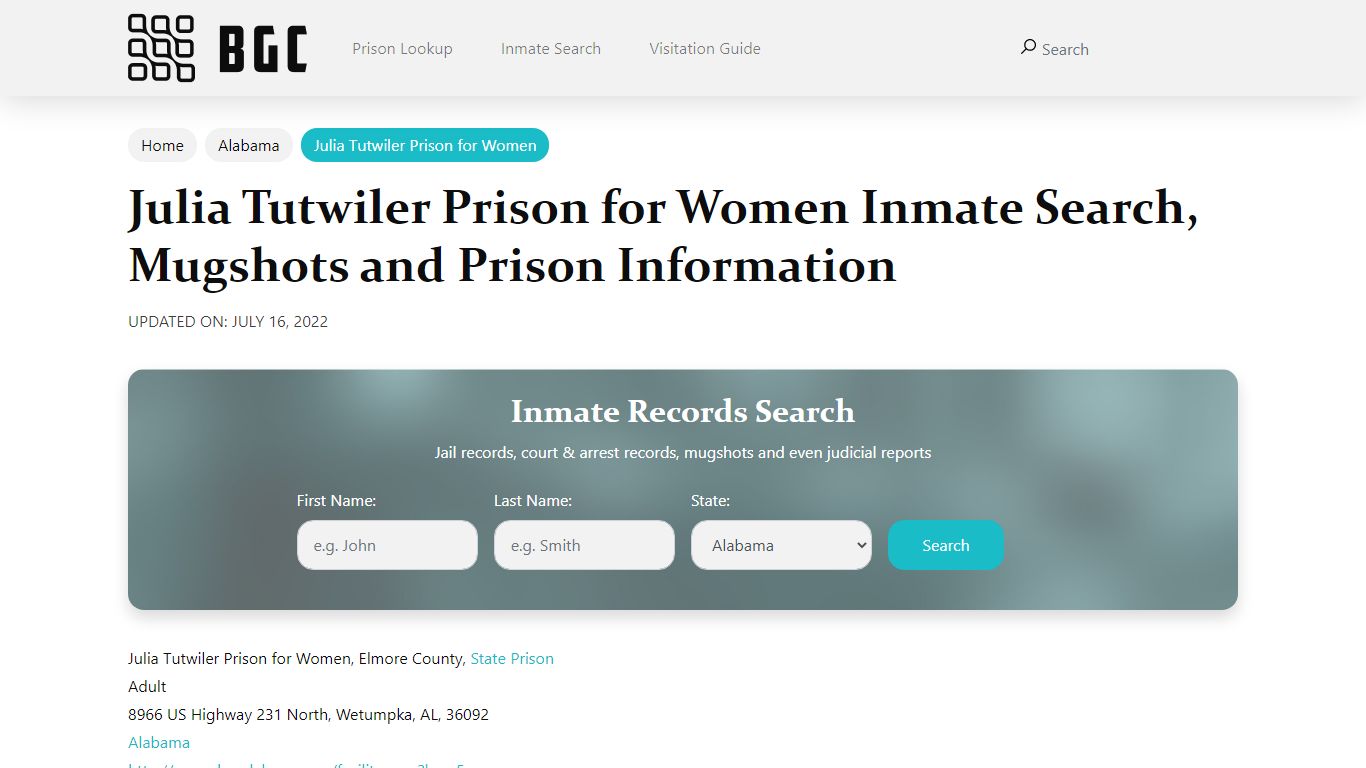 Julia Tutwiler Prison for Women Inmate Search, Mugshots ...