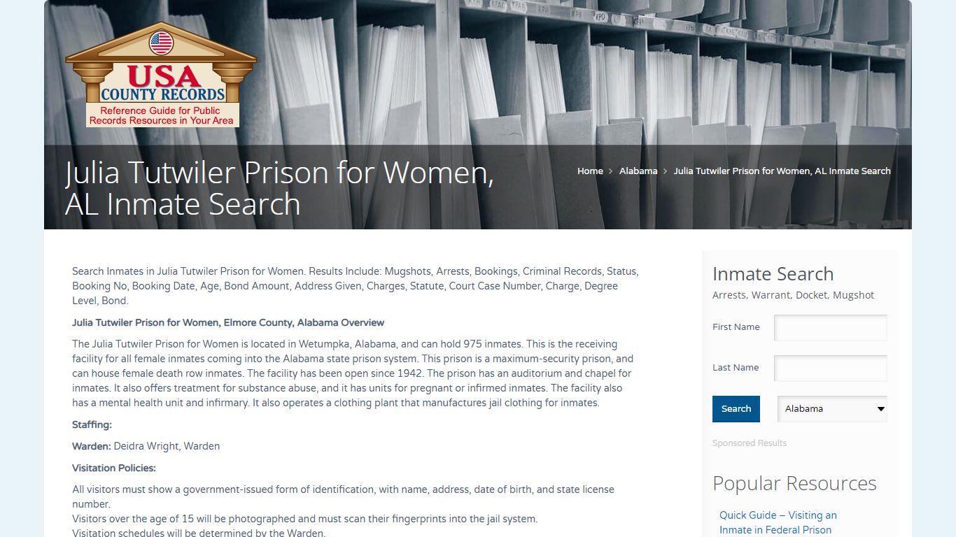 Julia Tutwiler Prison for Women, AL Inmate Search | Name ...